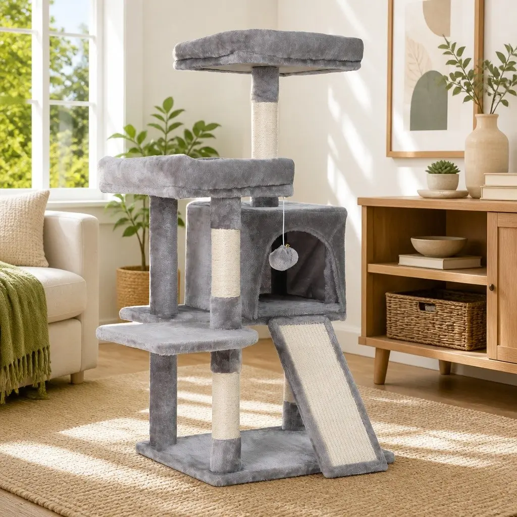 Cat Tree Scratching Post Condo 103cm Multi-Level Platforms Grey