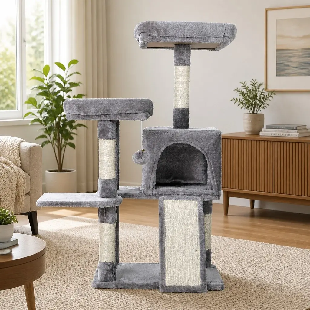 Cat Tree Scratching Post Condo 103cm Multi-Level Platforms Grey