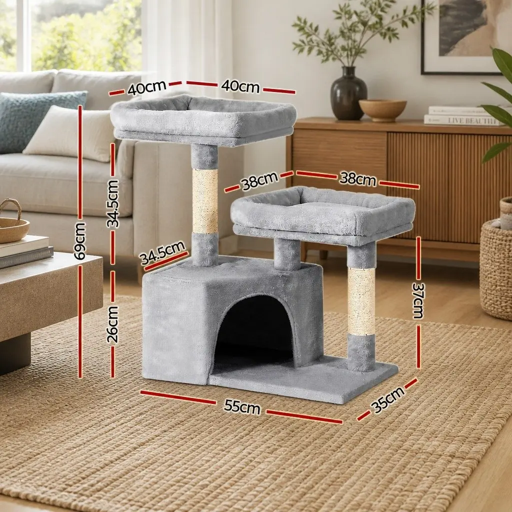 Cat Scratching Post Multi-Level Condo 69cm Grey Wood