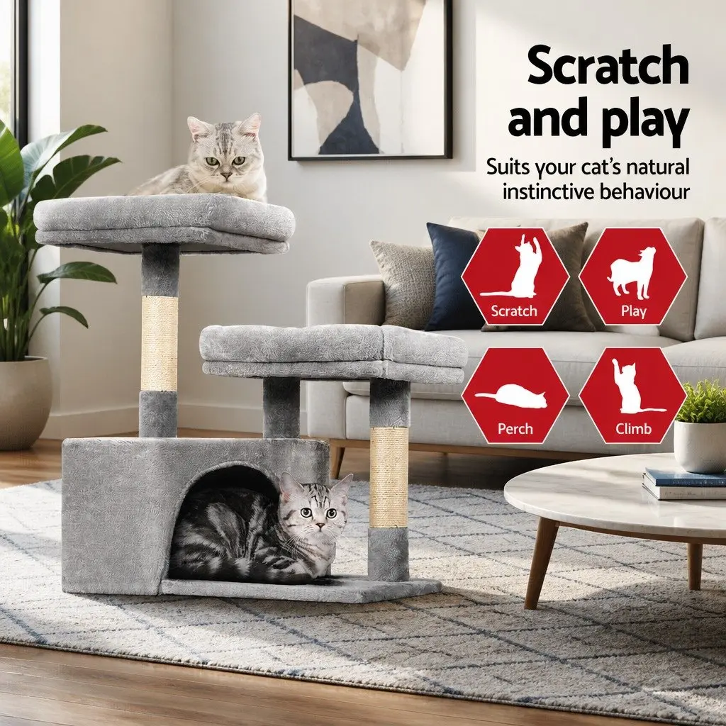 Cat Scratching Post Multi-Level Condo 69cm Grey Wood