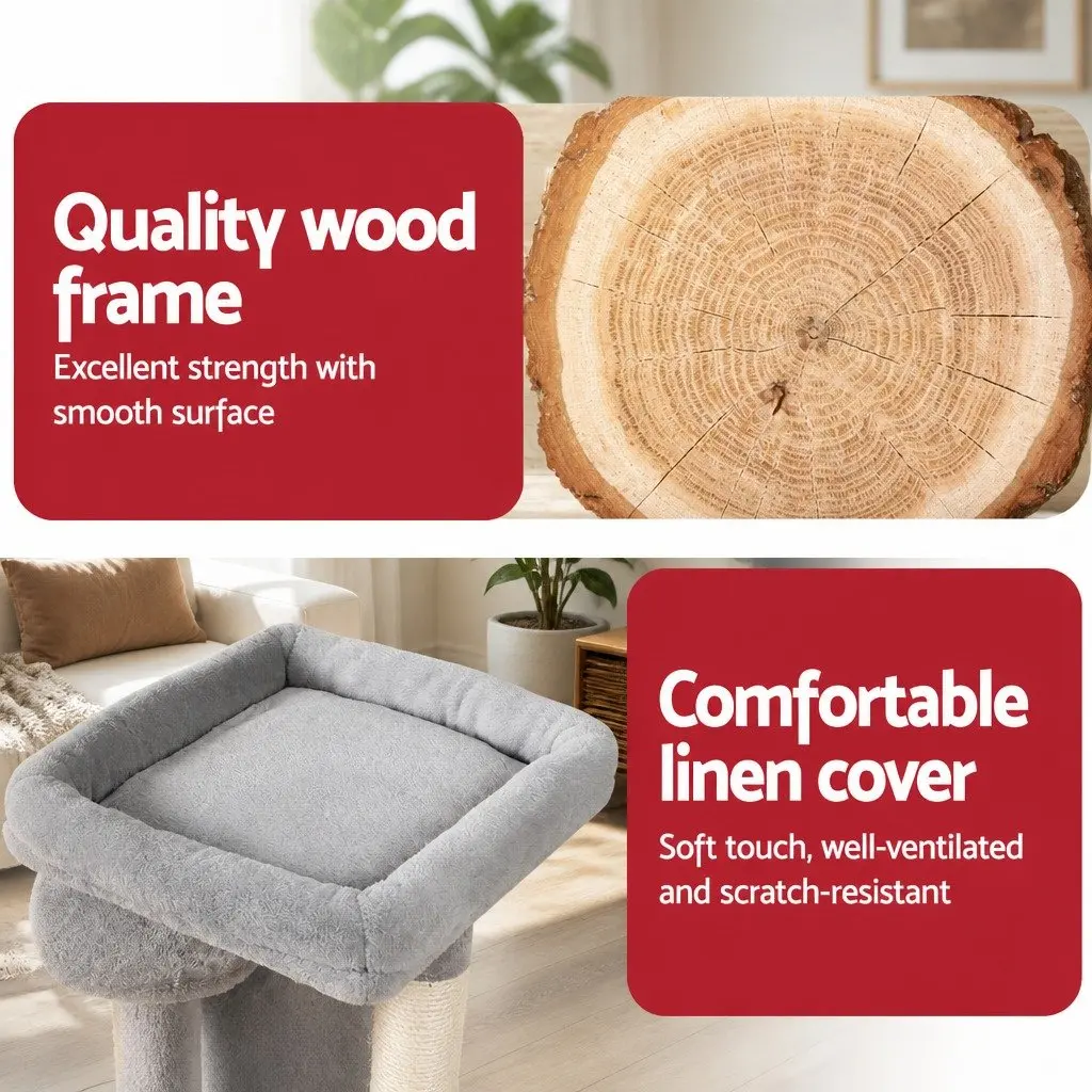 Cat Scratching Post Multi-Level Condo 69cm Grey Wood
