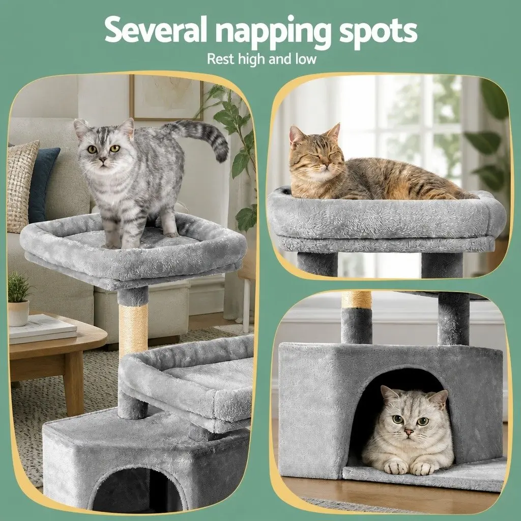Cat Scratching Post Multi-Level Condo 69cm Grey Wood