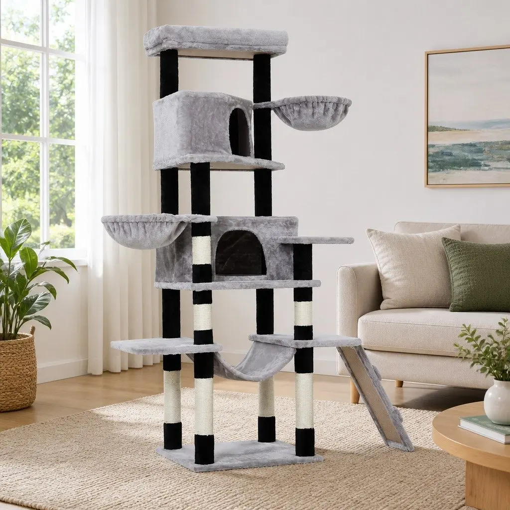 Cat Tree Multi-Level Scratching Post Condo House Bed 161cm Light Grey