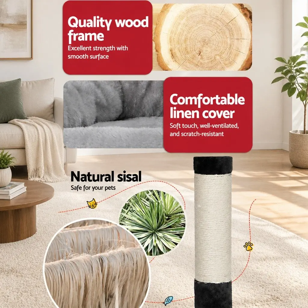 Cat Tree Multi-Level Scratching Post Condo House Bed 161cm Light Grey