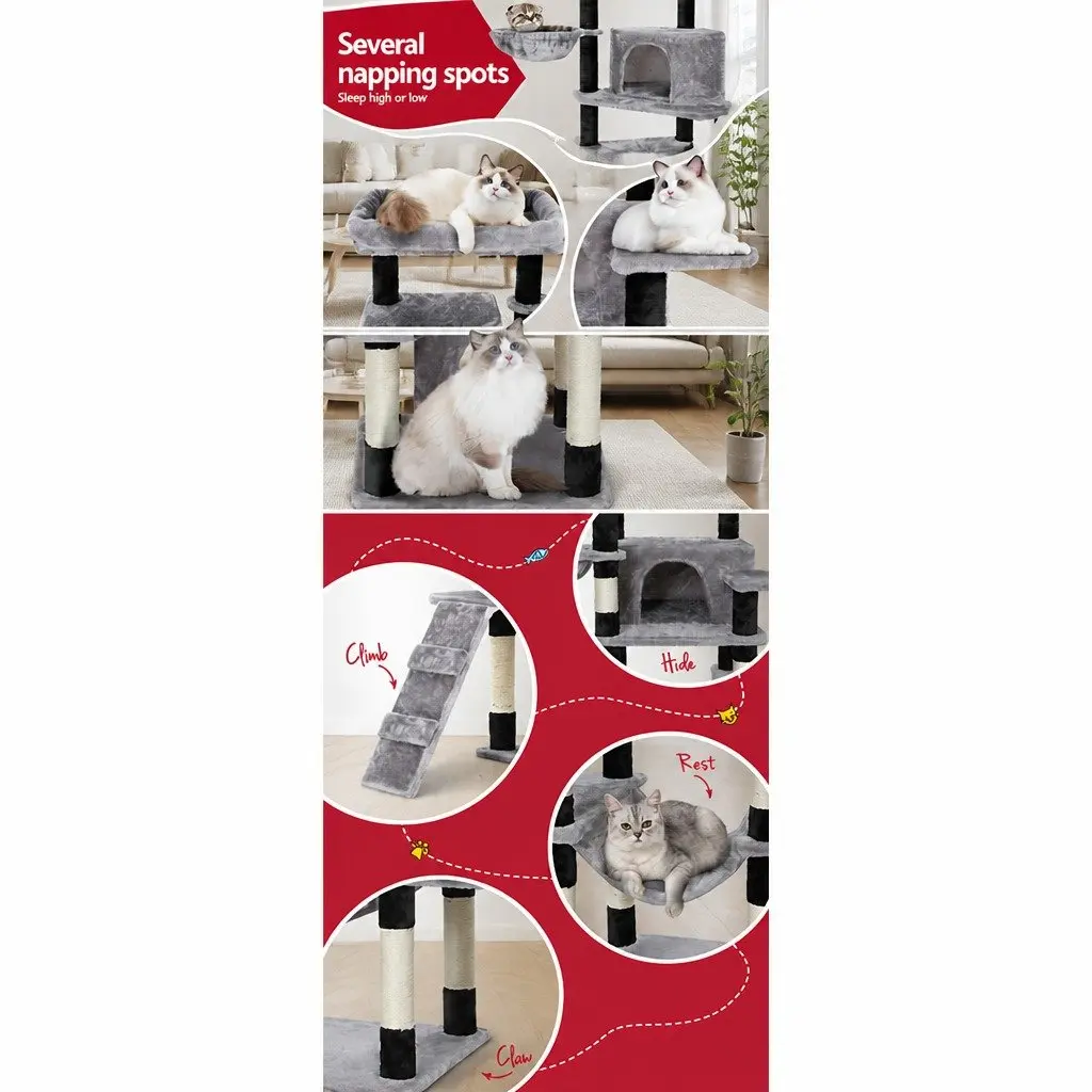 Cat Tree Multi-Level Scratching Post Condo House Bed 161cm Light Grey