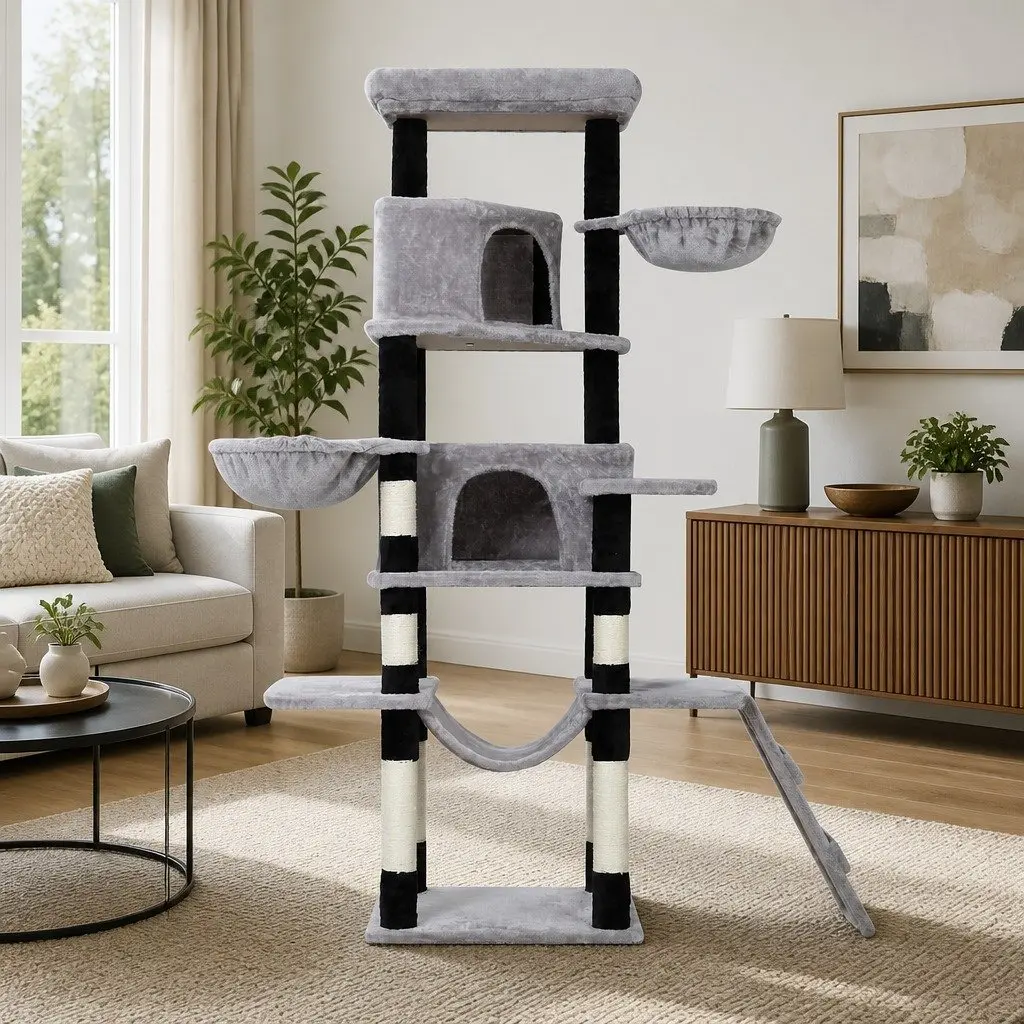 Cat Tree Multi-Level Scratching Post Condo House Bed 161cm Light Grey