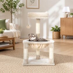 Cat Scratching Post Tree Tower 69cm Three Level Bed Hammock Activity Ball Toys