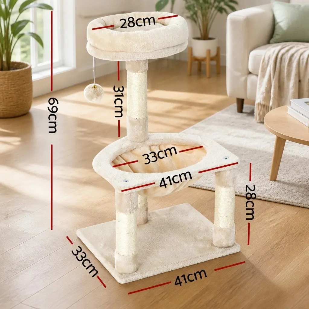 Cat Scratching Post Tree 69cm Multi Level Bed Hammock Beige