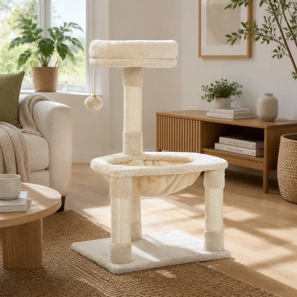 Cat Scratching Post Tree 69cm Multi Level Bed Hammock Beige