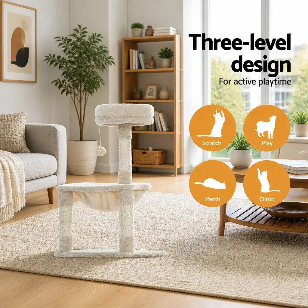 Cat Scratching Post Tree 69cm Multi Level Bed Hammock Beige