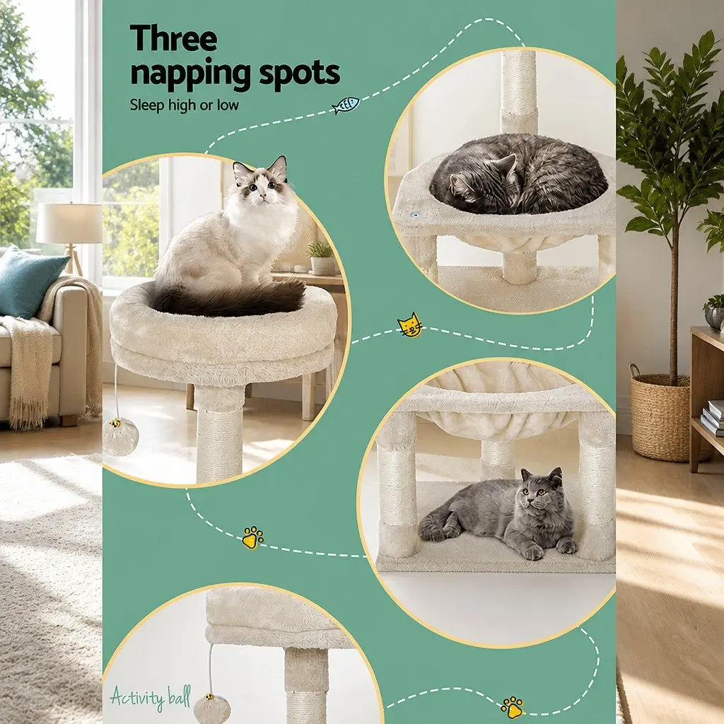 Cat Scratching Post Tree 69cm Multi Level Bed Hammock Beige