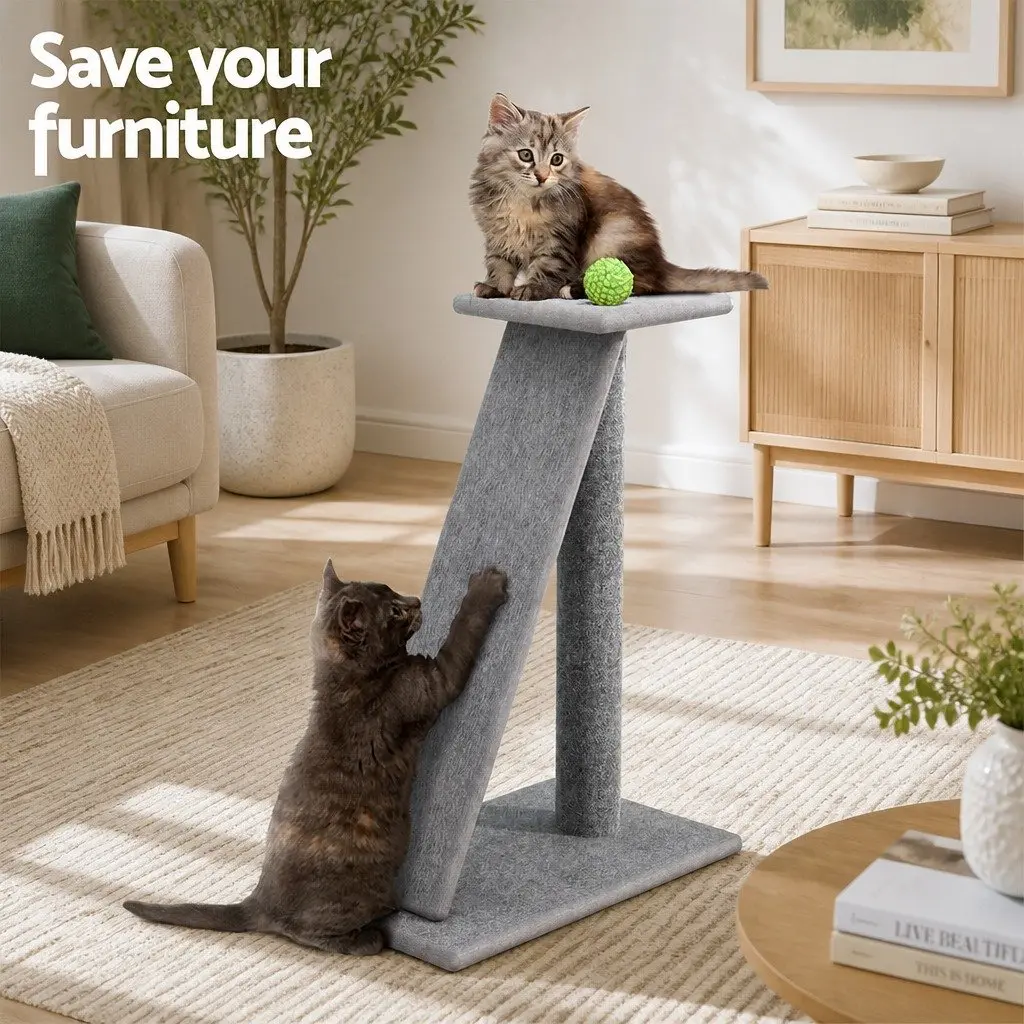 Cat Scratching Post Tower 82cm Grey Multi-Level Condo Tree Climbing House Ramp Perch