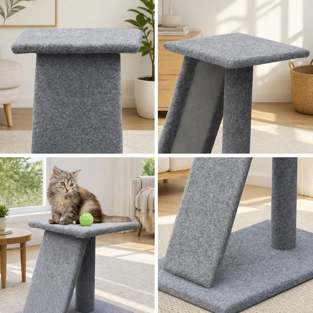 Cat Scratching Post Tower 82cm Grey Multi-Level Condo Tree Climbing House Ramp Perch