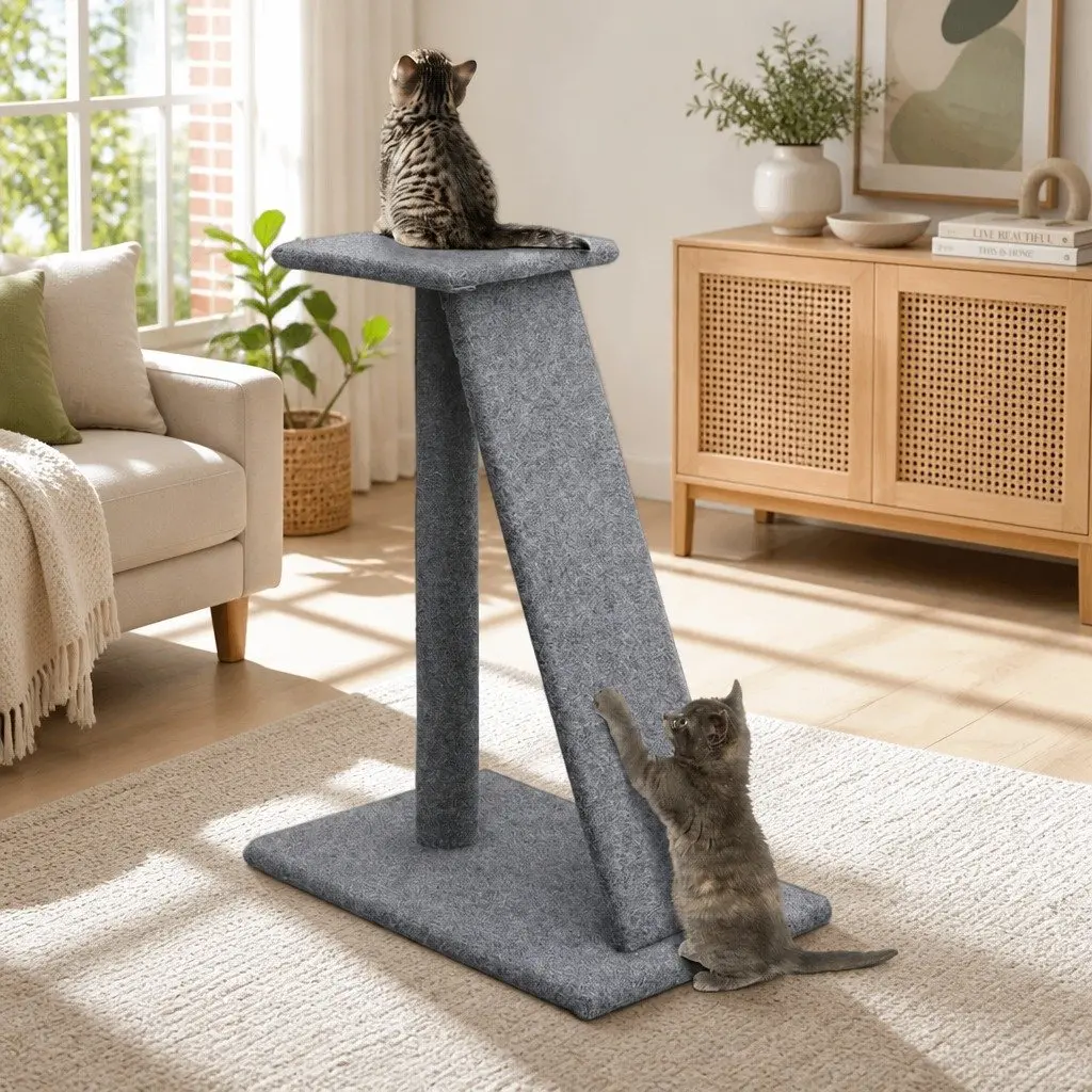 Cat Scratching Post Tower 82cm Grey Multi-Level Condo Tree Climbing House Ramp Perch