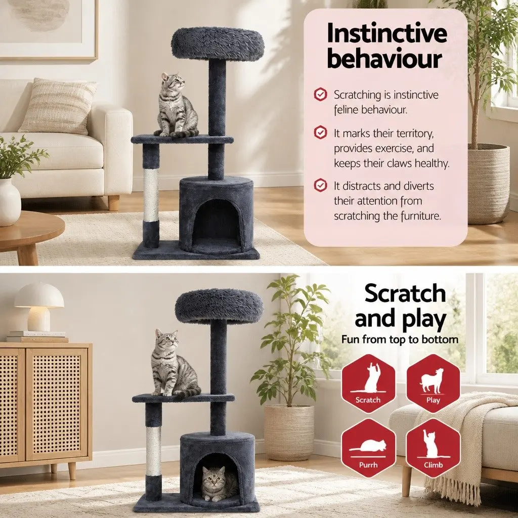 Cat Tree Scratching Post Multi-Level Play Climbing 94cm Grey