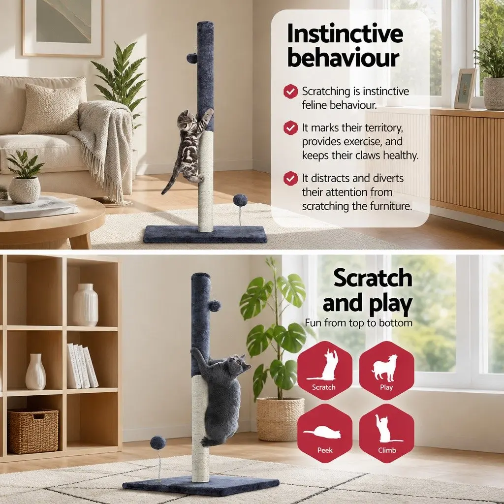 Cat Tree Scratching Post 105cm Condo House Grey Plush Velvet