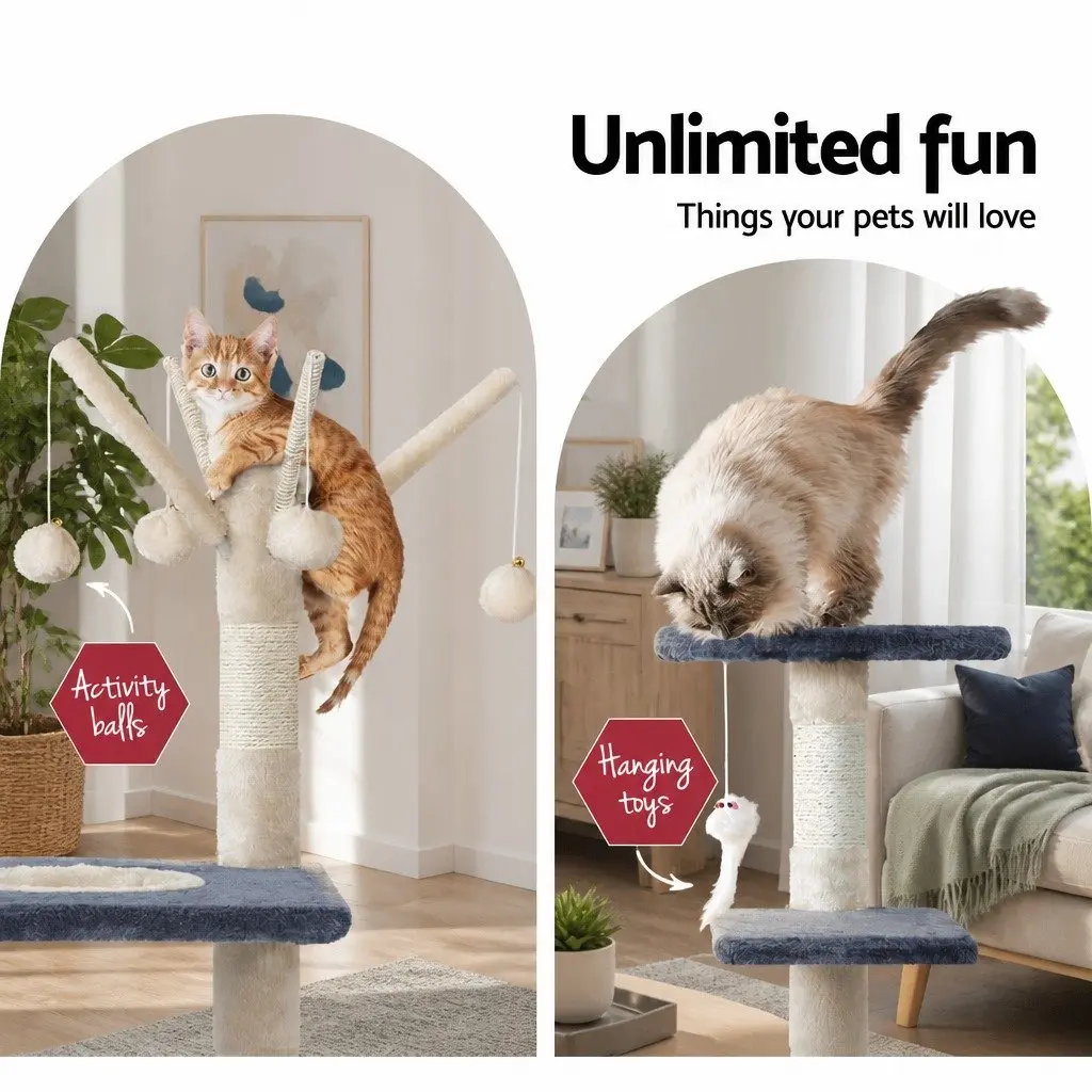 Cat Tree Multi-Level Scratching Post Condo 110cm Grey Wood