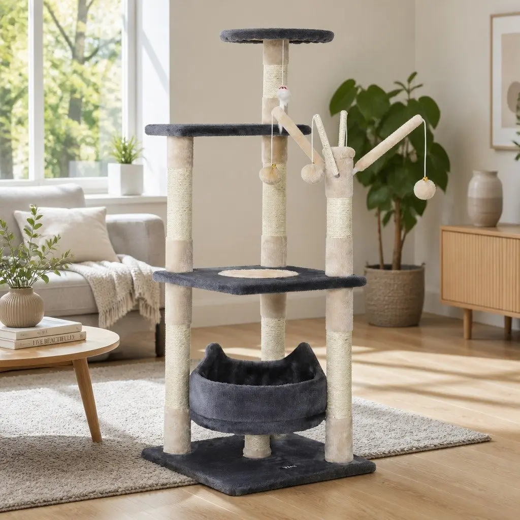 Cat Tree Multi-Level Scratching Post Condo 110cm Grey Wood