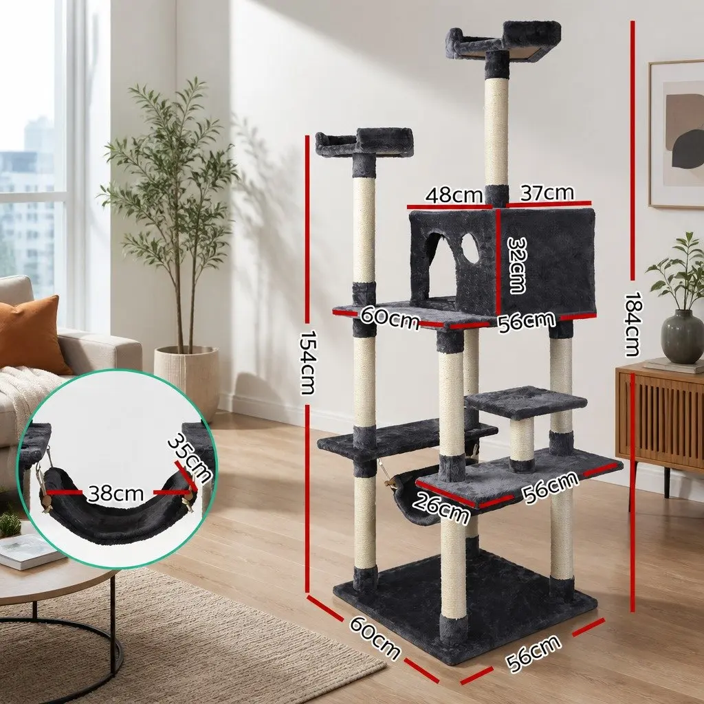 Cat Scratching Post Multi-Level Climbing 184cm Grey