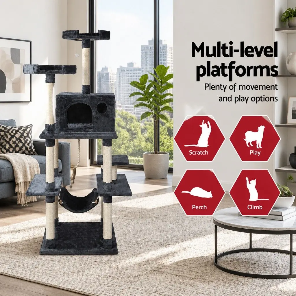 Cat Scratching Post Multi-Level Climbing 184cm Grey