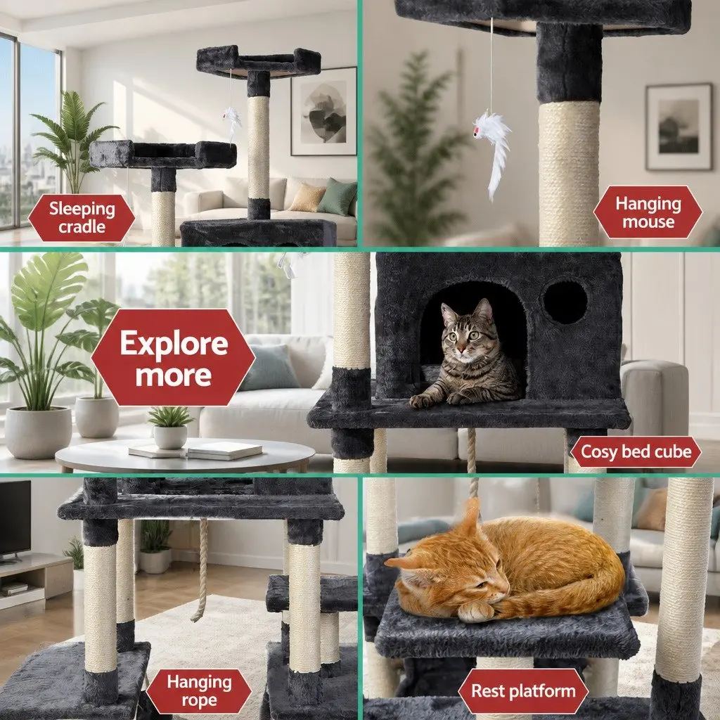 Cat Scratching Post Multi-Level Climbing 184cm Grey