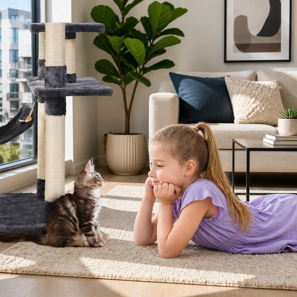 Cat Scratching Post Multi-Level Climbing 184cm Grey