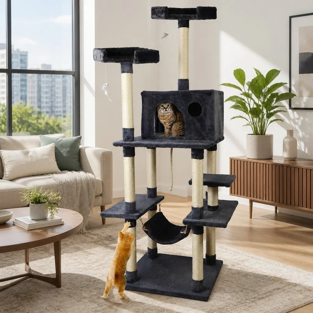 Cat Scratching Post Multi-Level Climbing 184cm Grey