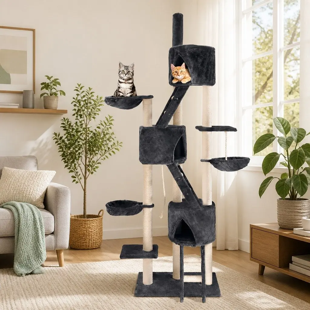 Cat Tree Multi-Level Scratching Post 244cm Tall Grey