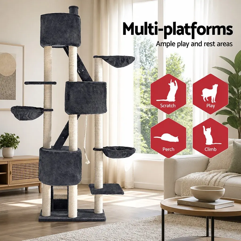 Cat Tree Multi-Level Scratching Post 244cm Tall Grey