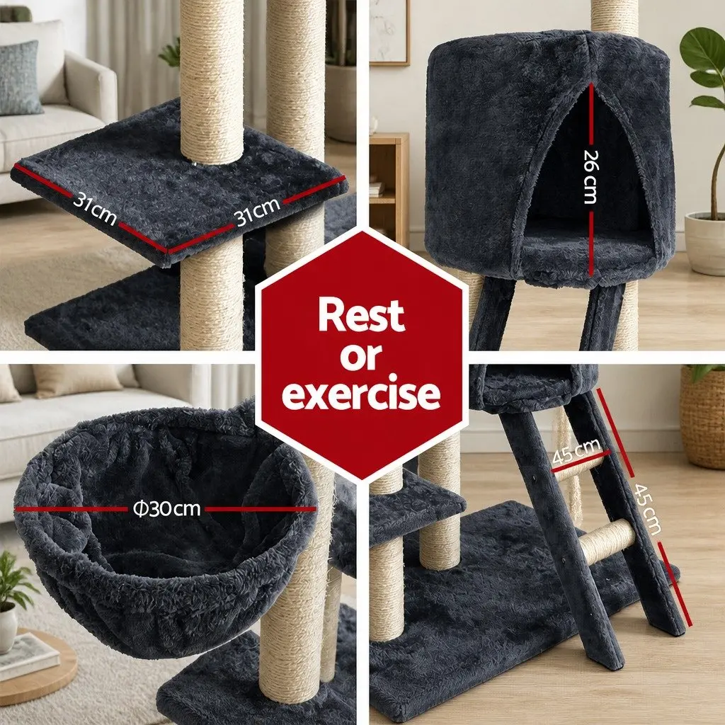 Cat Tree Multi-Level Scratching Post 244cm Tall Grey