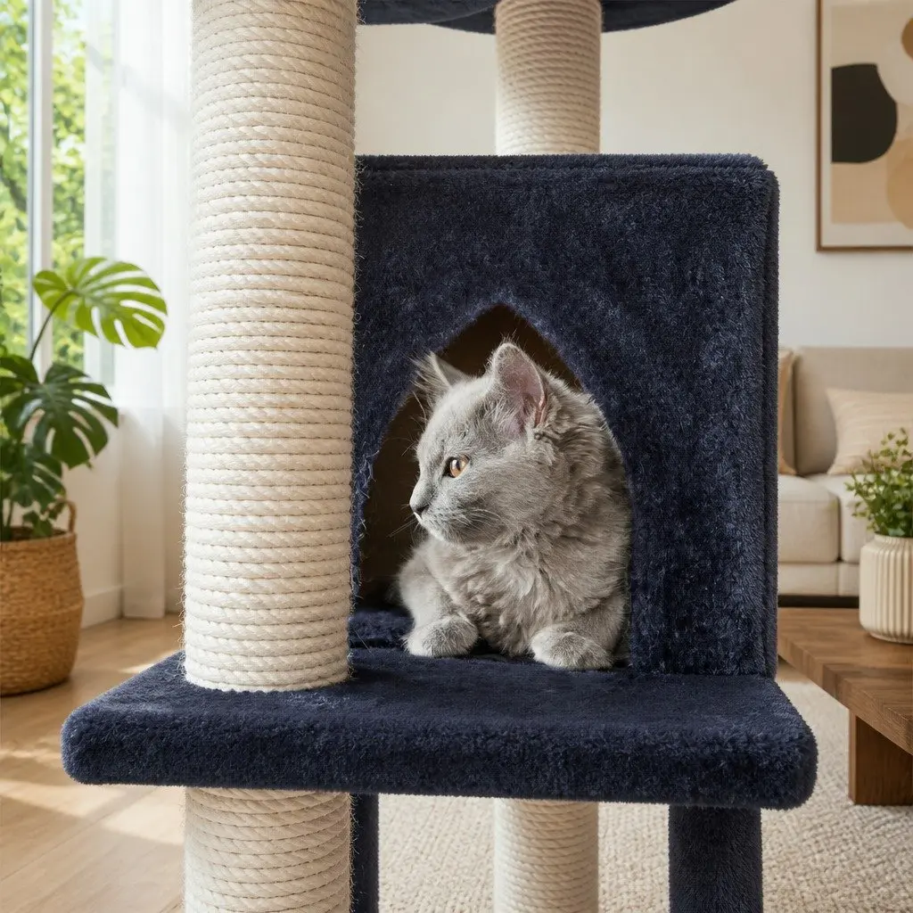 Cat Tree Multi-Level Scratching Post 244cm Tall Grey