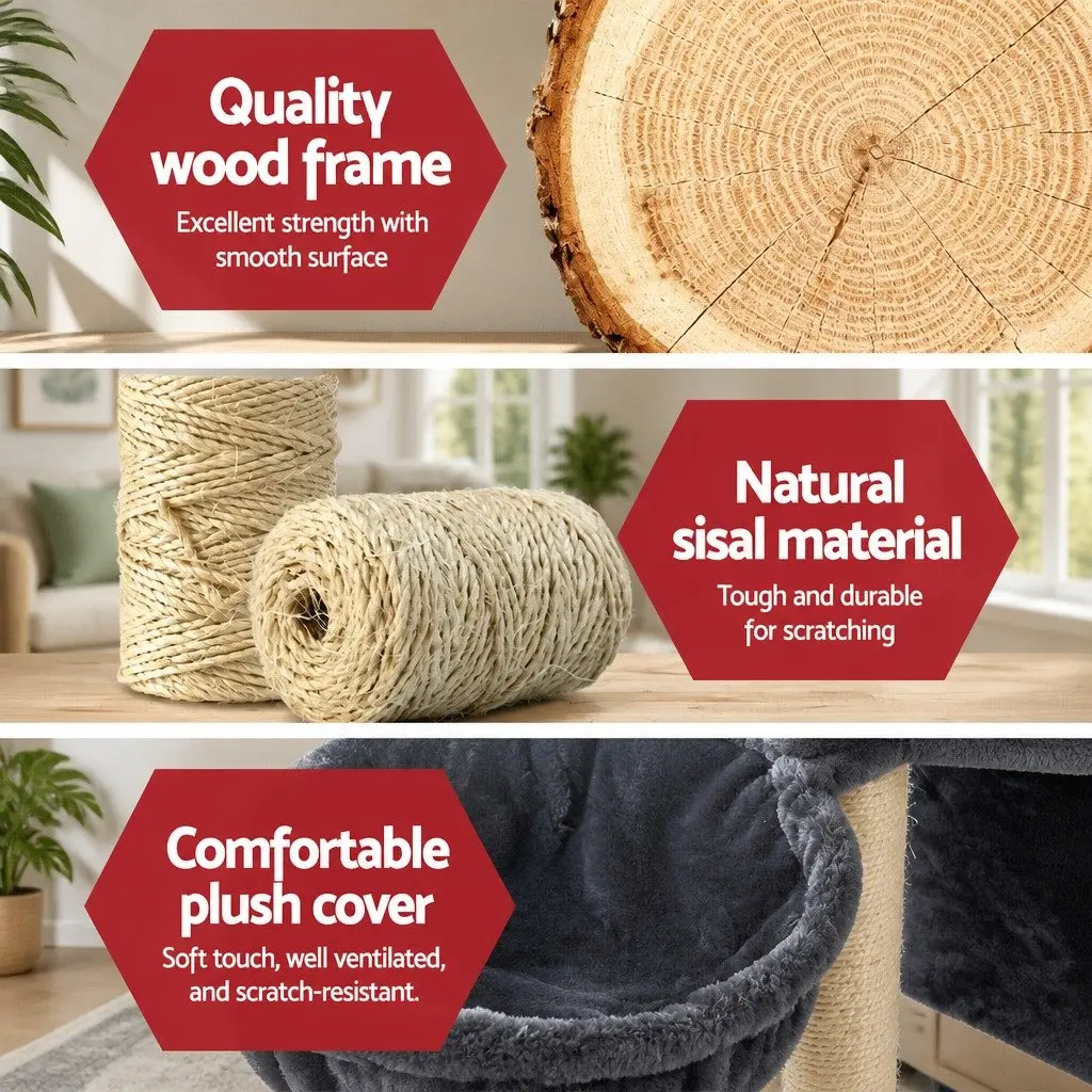 Cat Tree Multi-Level Scratching Post 244cm Tall Grey