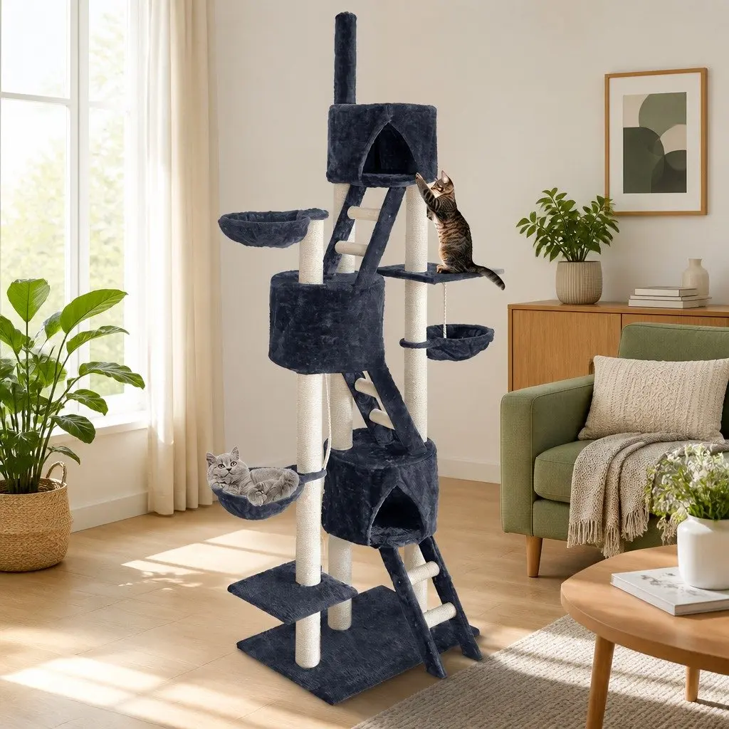 Cat Tree Multi-Level Scratching Post 244cm Tall Grey