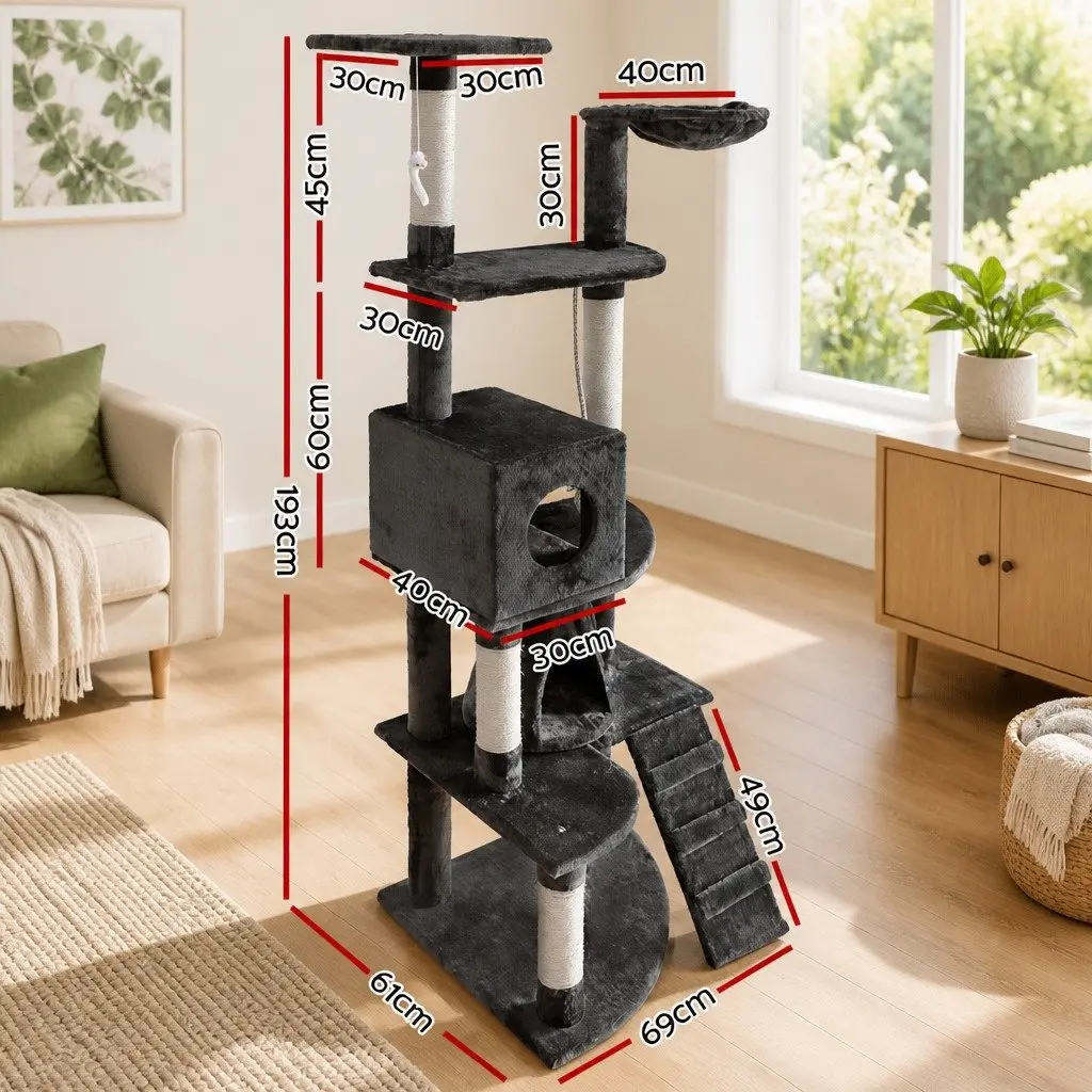 Cat Tree Scratching Post Multi-level 193cm Grey