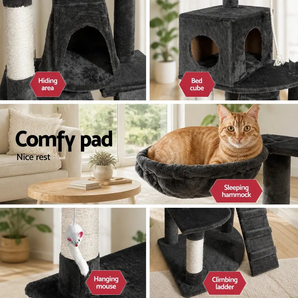 Cat Tree Scratching Post Multi-level 193cm Grey