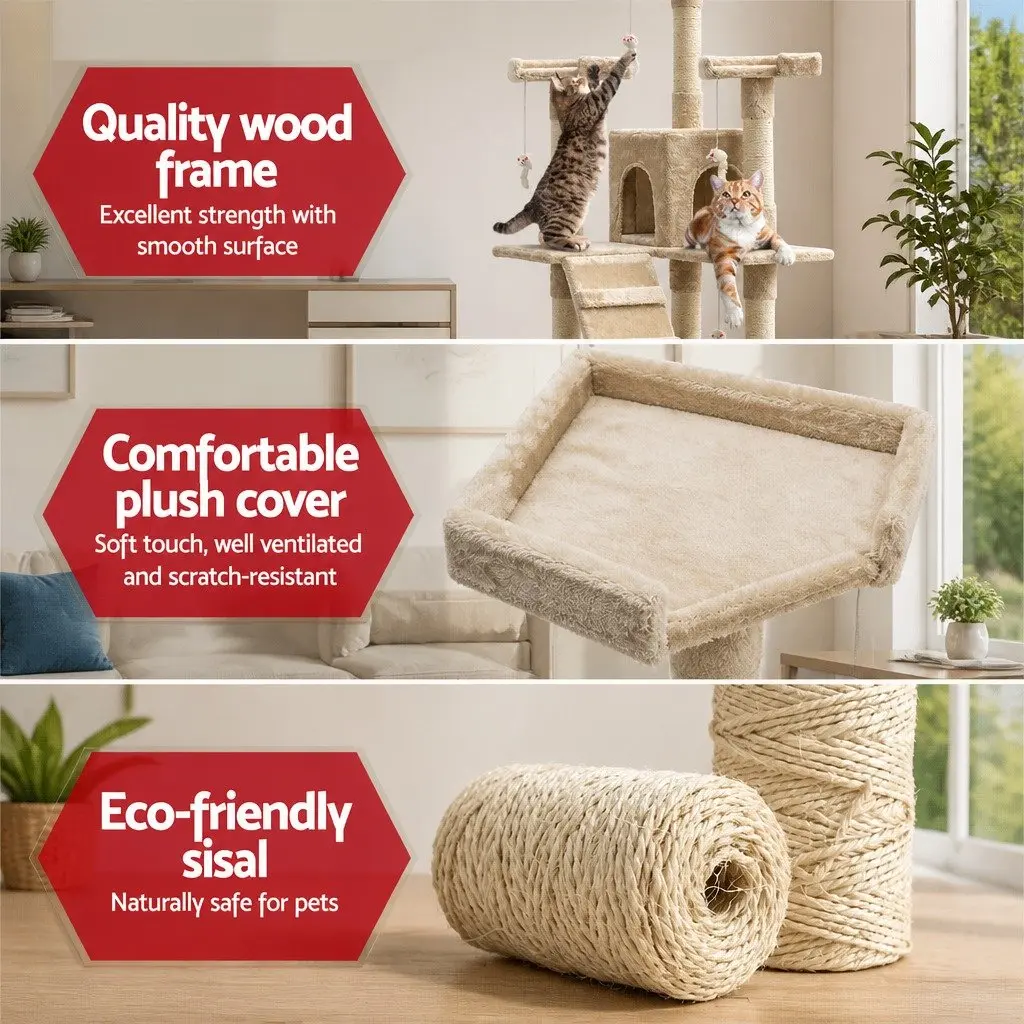 Cat Tree Scratching Post Condo House 180cm Multi-Level Beige