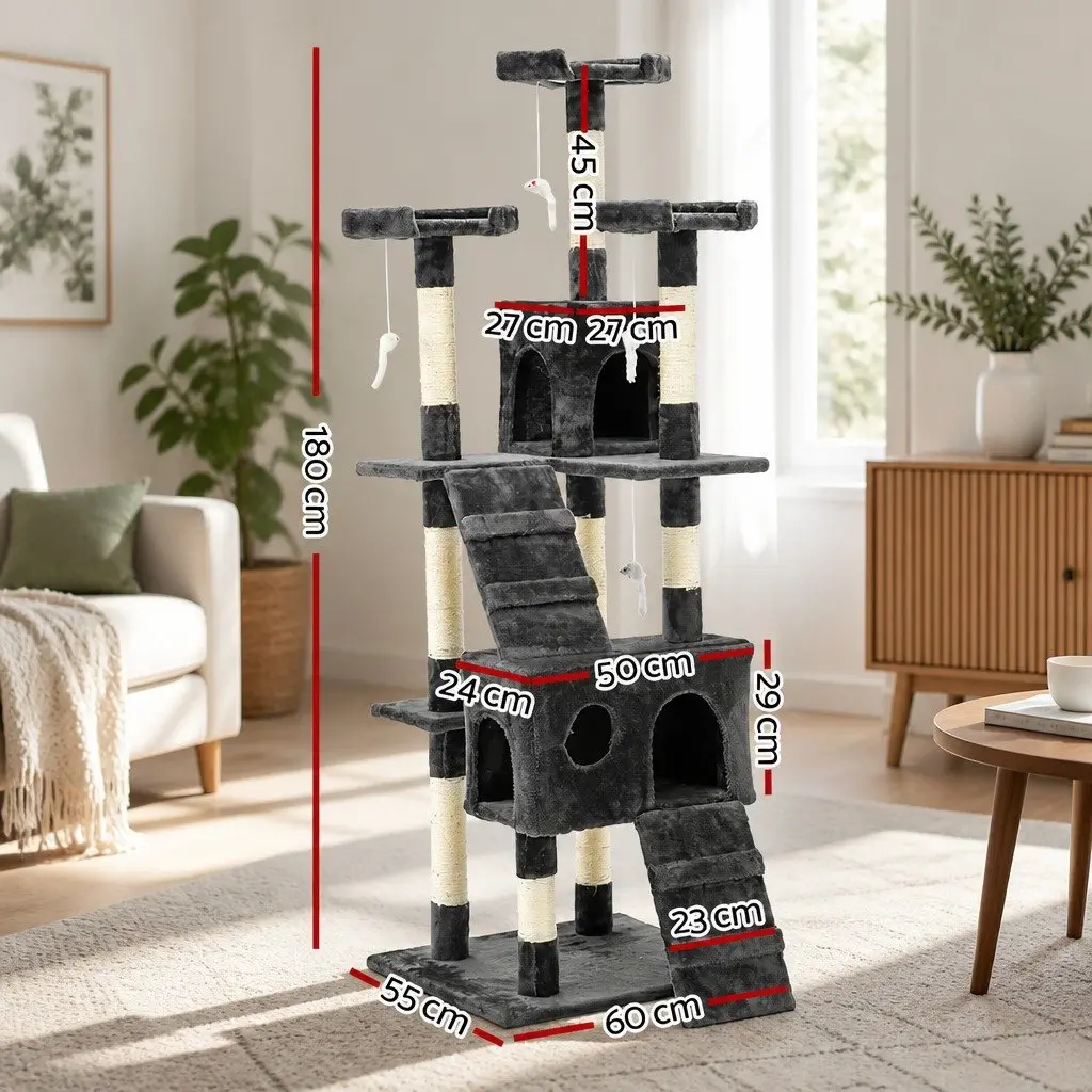 Cat Tree Scratching Post Condo House 180cm Grey