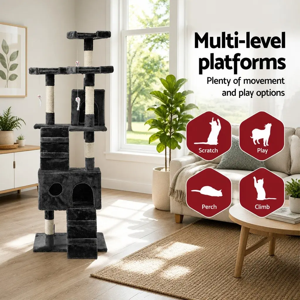 Cat Tree Scratching Post Condo House 180cm Grey