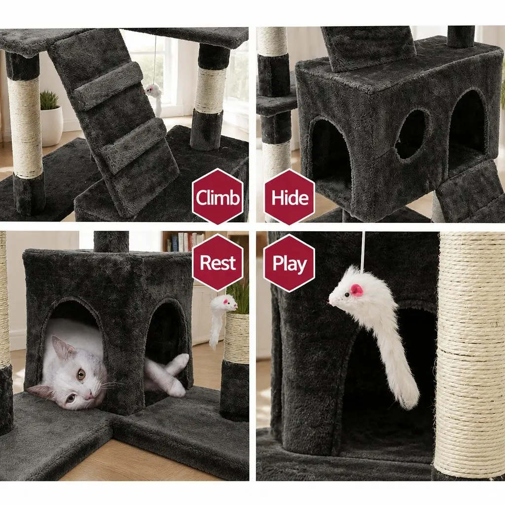 Cat Tree Scratching Post Condo House 180cm Grey