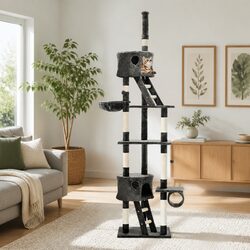 Cat Tree 260cm Tower Scratching Post Condo House Multi-Level Platforms Grey
