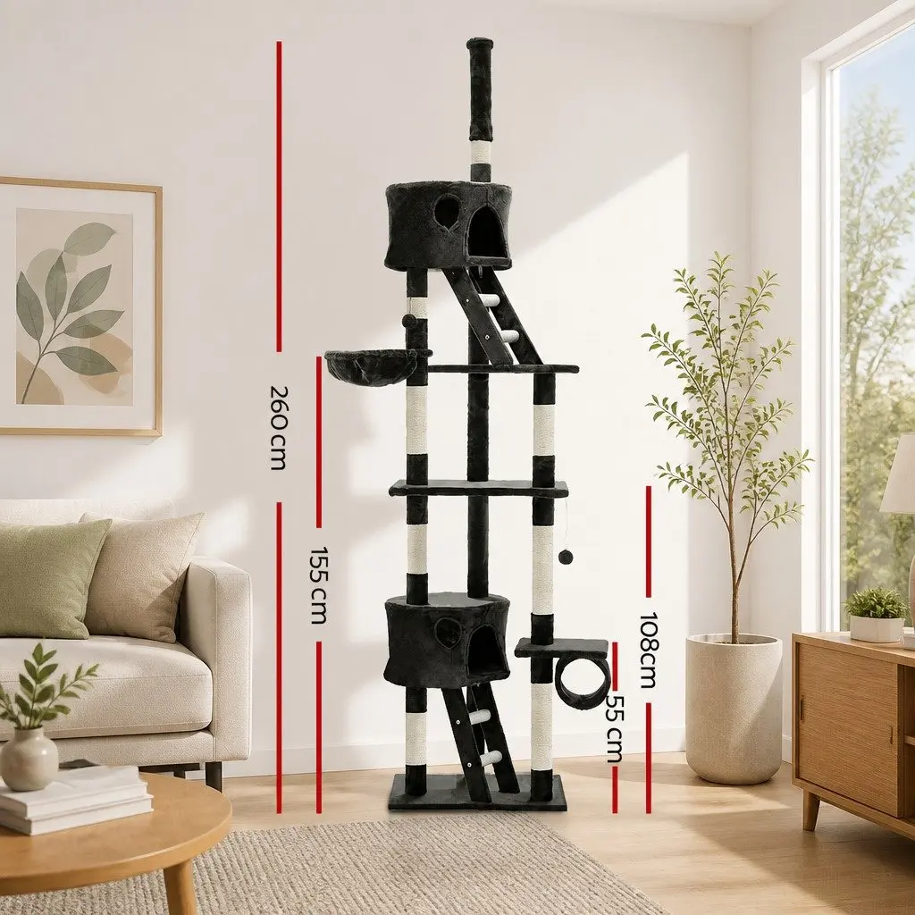 Cat Tree Multi-Level Scratching Post 260cm Grey
