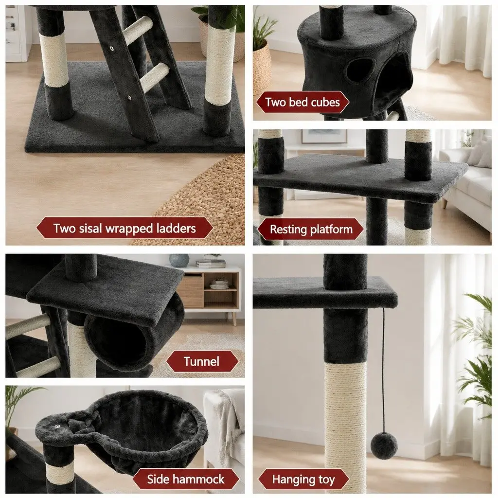 Cat Tree Multi-Level Scratching Post 260cm Grey