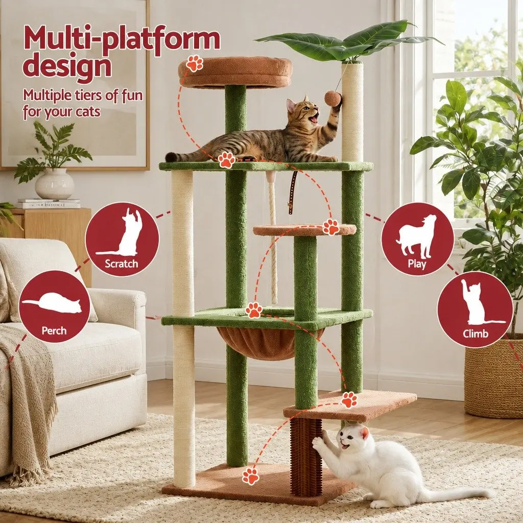 Cat Tree Tower 152cm Multi-Level Scratching Post Jungle Canopy Indoor Climbing