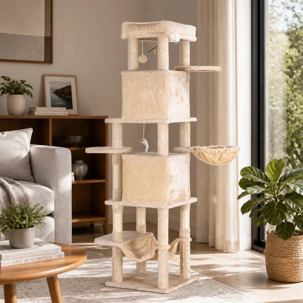 Cat Tree Tower Multi-Level Scratching Post 167cm Beige