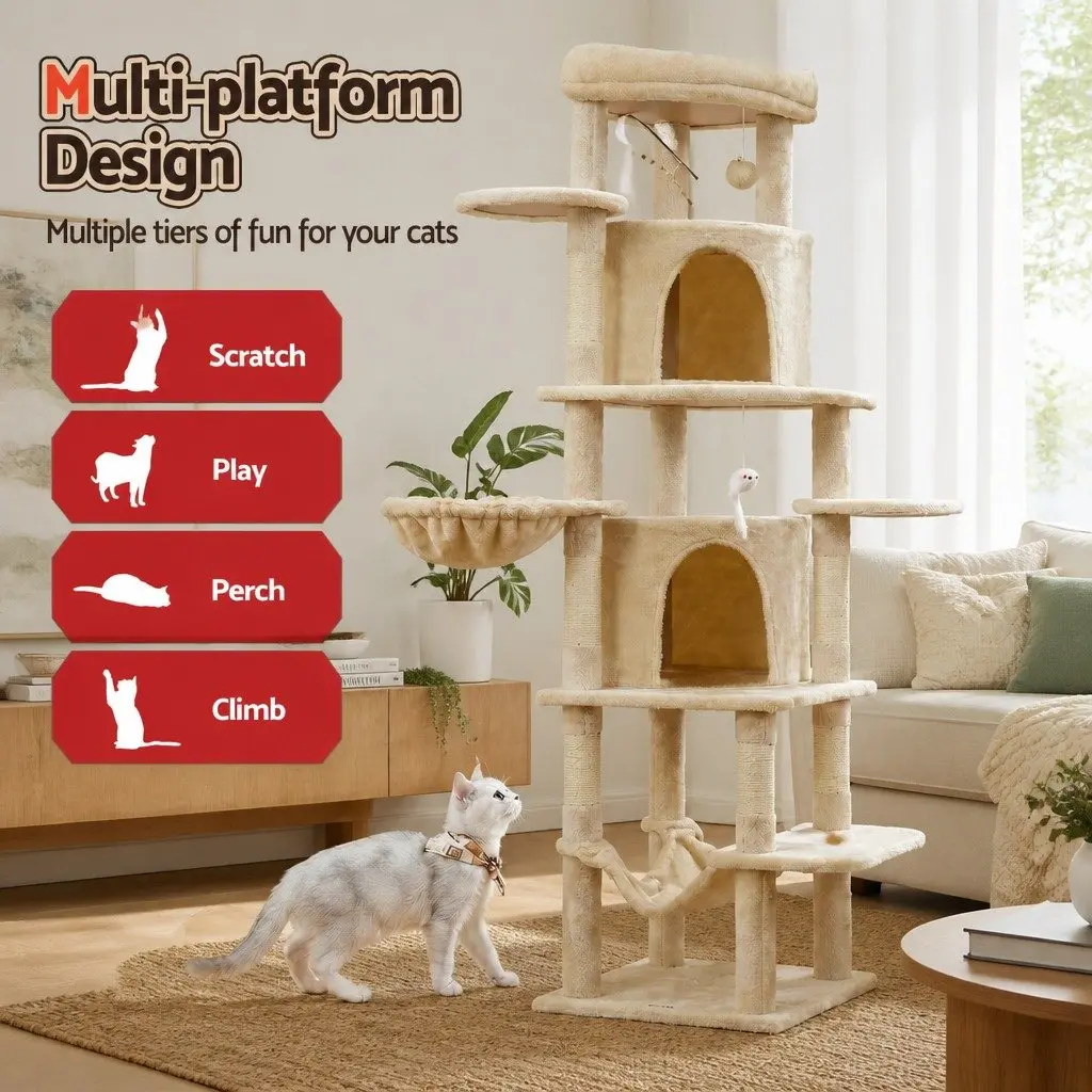 Cat Tree Tower Multi-Level Scratching Post 167cm Beige