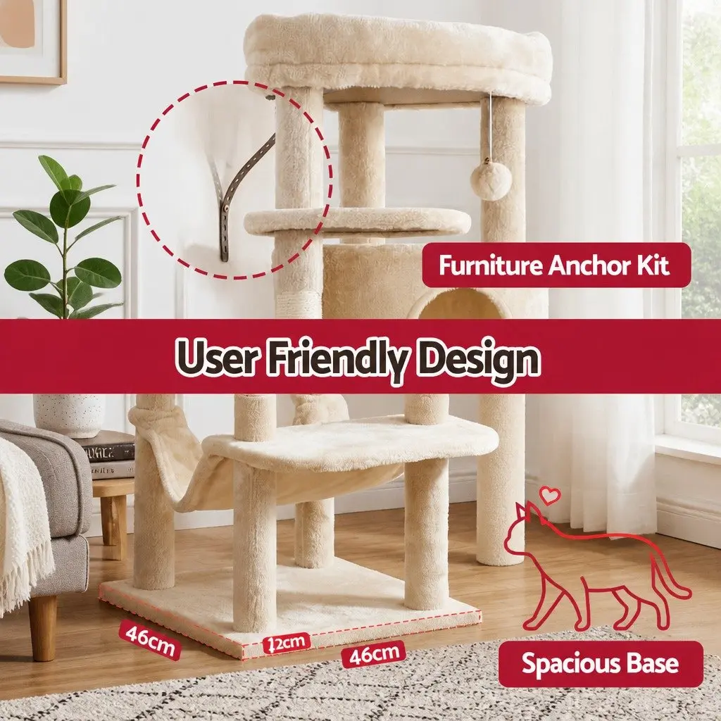 Cat Tree Tower Multi-Level Scratching Post 167cm Beige