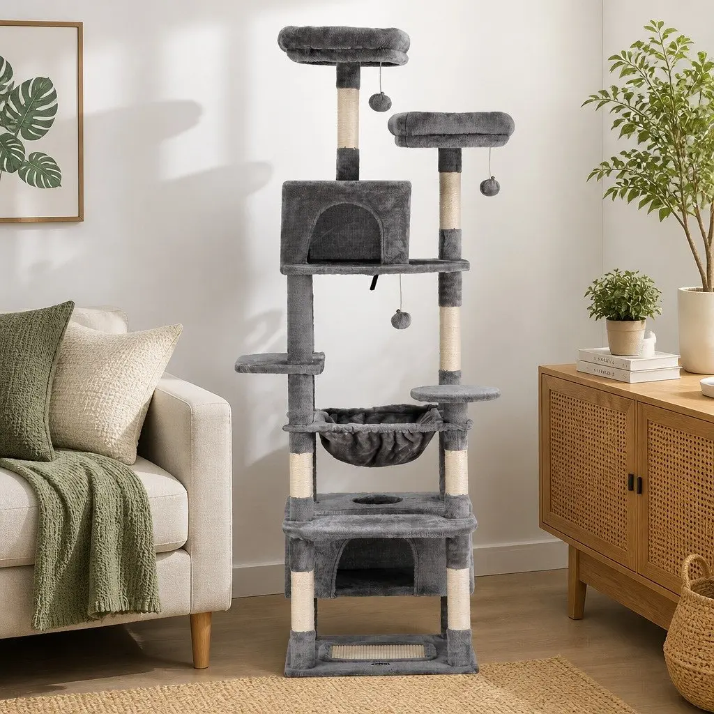Cat Tree Scratching Post Tower 184cm Light Grey