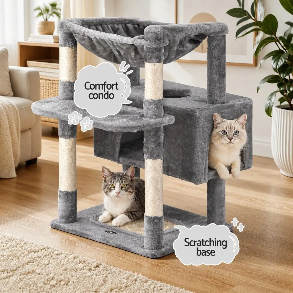Cat Tree Scratching Post Tower 184cm Light Grey