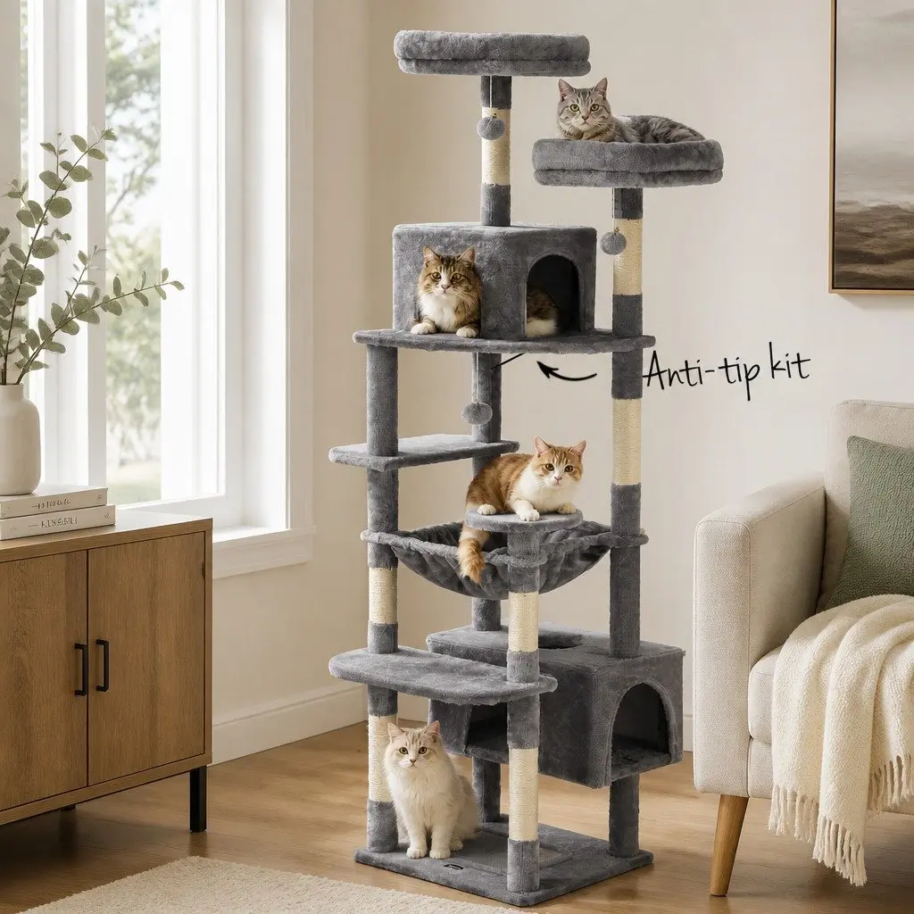 Cat Tree Scratching Post Tower 184cm Light Grey