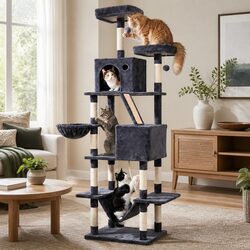 Cat Tree Tower 206cm Large Multi-Level Scratching Post Furniture Plush Grey